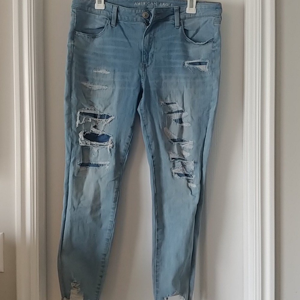 American Eagle rip and repair light wash jean